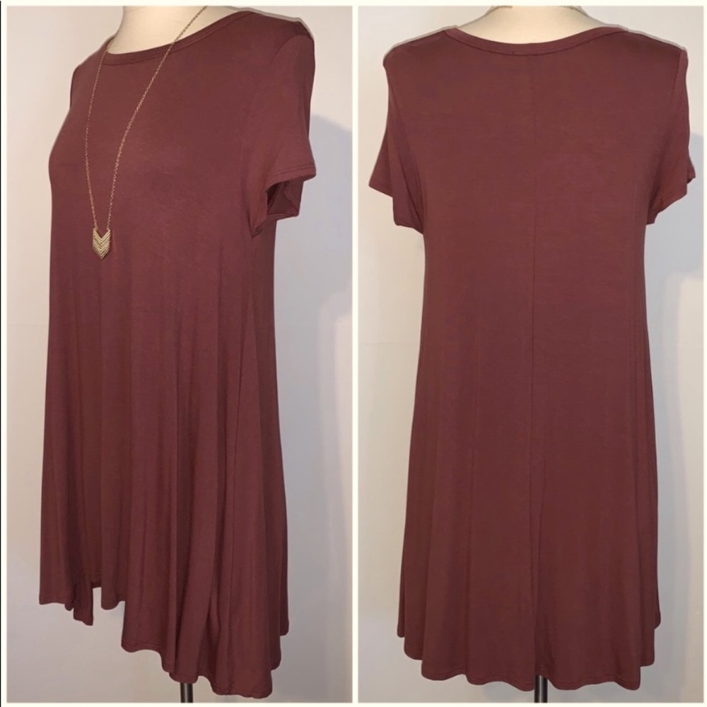 ONE LEFT! Boho Mini Swing Dress Brick Red - Picture 2 of 2
